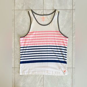American Eagle Tank Top - Striped, White w/ Pink & Navy